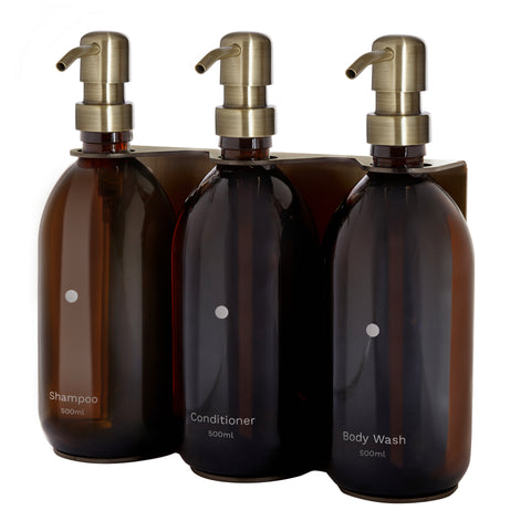 Body Wash, Shampoo & Conditioner - Mounted Three-Bottle Shower Dispenser Set