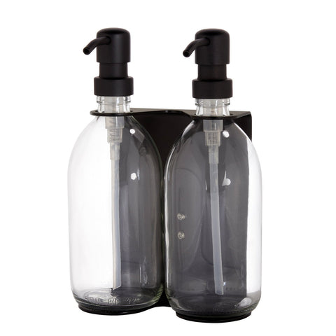 Black Double Wall Mounted Soap Dispensers-Black-250ml-Amber-Kuishi