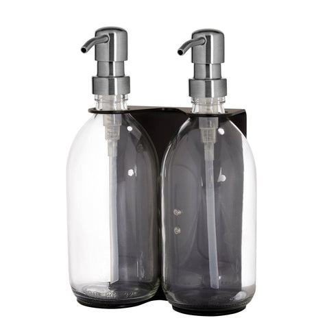 Black Double Wall Mounted Soap Dispensers-Black-250ml-Amber-Kuishi