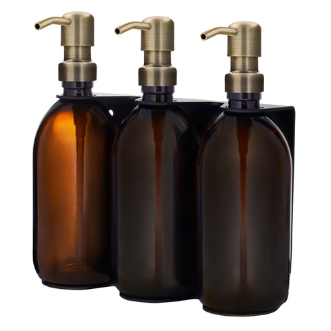 Black Triple Wall Mounted Soap Dispenser-Gold-250ml-Amber-Kuishi