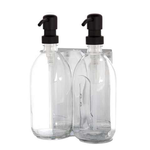 Chrome Double Wall Mounted Soap Dispenser-Black-250ml-Clear-Kuishi