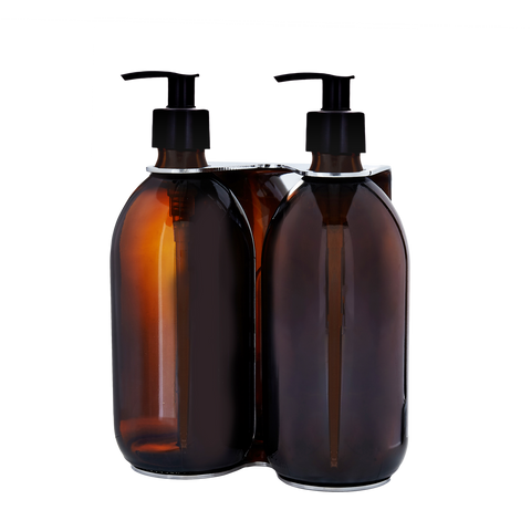 Chrome Double Wall Mounted Soap Dispenser-Plastic-250ml-Amber-Kuishi