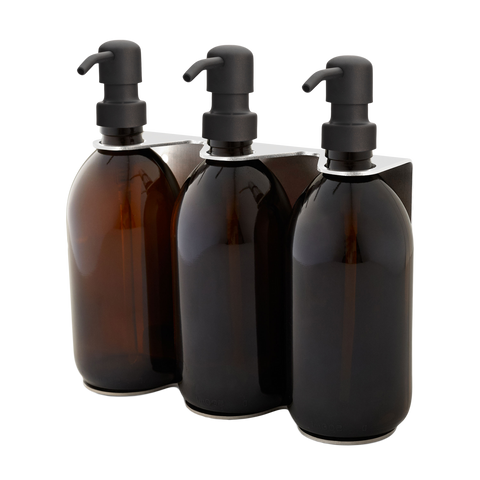 Chrome Triple Wall Mounted Soap Dispenser-Black-250ml-Amber-Kuishi