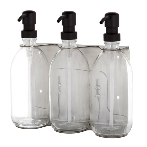 Chrome Triple Wall Mounted Soap Dispenser-Black-250ml-Clear-Kuishi