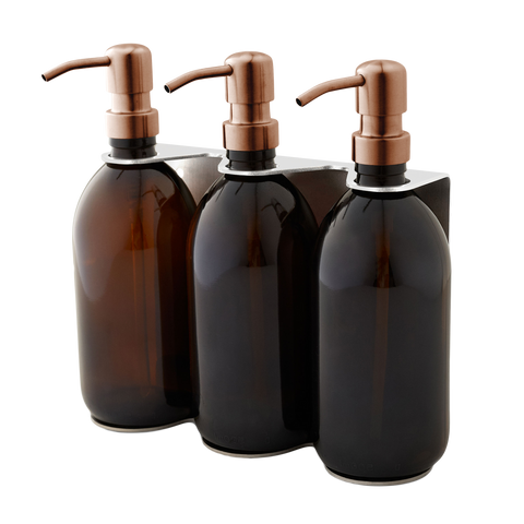 Chrome Triple Wall Mounted Soap Dispenser-Copper-250ml-Amber-Kuishi