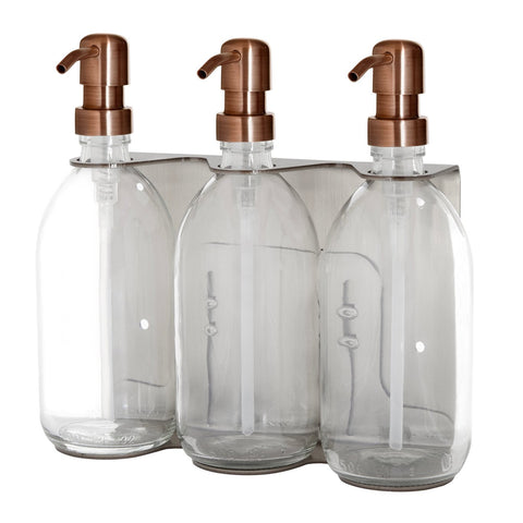 Chrome Triple Wall Mounted Soap Dispenser-Copper-250ml-Clear-Kuishi