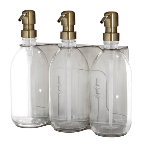 Chrome Triple Wall Mounted Soap Dispenser-Gold-250ml-Clear-Kuishi