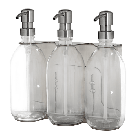 Chrome Triple Wall Mounted Soap Dispenser-Silver-250ml-Clear-Kuishi