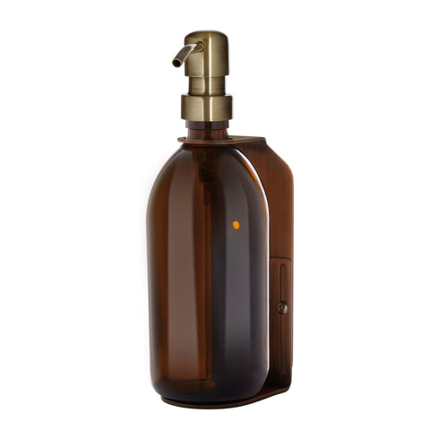 Copper wall mounted dispenser Amber Bottle and Gold Pump
