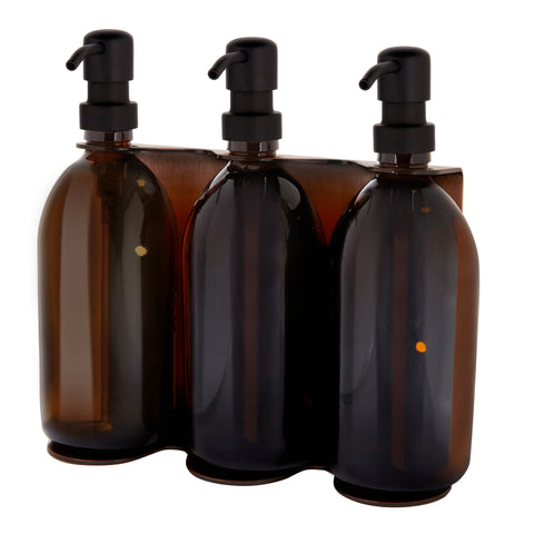 Copper Triple Wall Mounted Soap Dispenser-Black-250ml-Amber-Kuishi