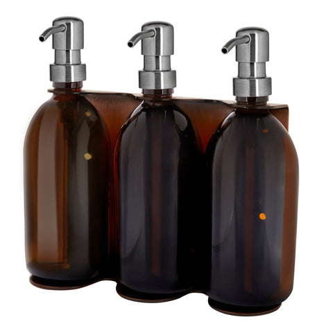 Copper Triple Wall Mounted Soap Dispenser-Silver-250ml-Amber-Kuishi