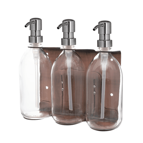 Copper Triple Wall Mounted Soap Dispenser-Silver-250ml-Clear-Kuishi