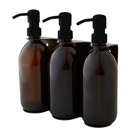 Gold Triple Wall Mounted Soap Dispenser-Black-250ml-Amber-Kuishi