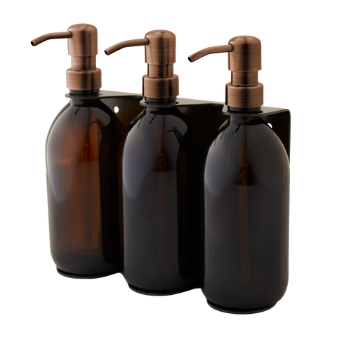 Gold Triple Wall Mounted Soap Dispenser-Copper-250ml-Amber-Kuishi