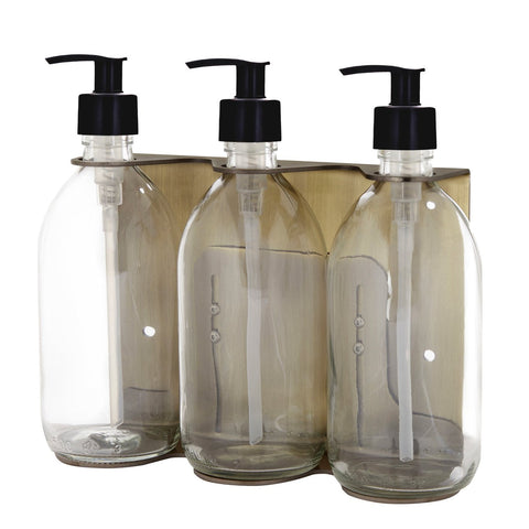 Gold Triple Wall Mounted Soap Dispenser-Plastic-250ml-Clear-Kuishi