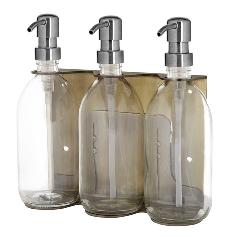 Gold Triple Wall Mounted Soap Dispenser-Silver-250ml-Clear-Kuishi