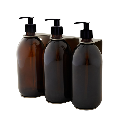 Nickel Triple Wall Mounted Soap Dispenser-Plastic-500ml-Amber-Kuishi