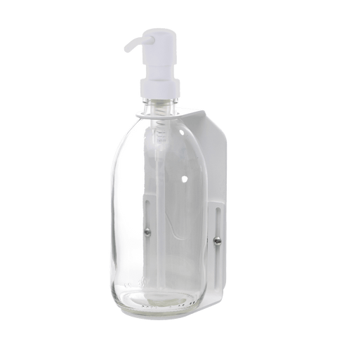 White wall mounted soap dispenser Clear bottle and white pump