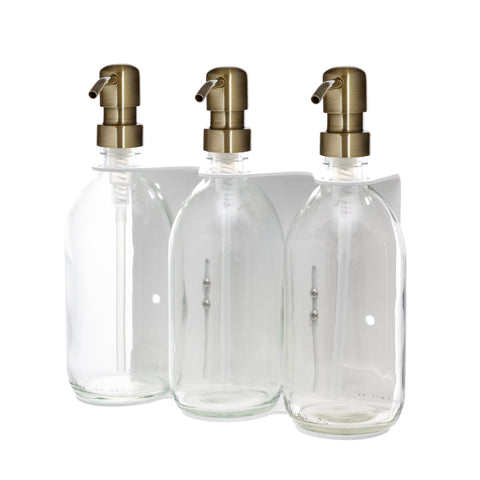 White Triple Wall Mounted Soap Dispenser-Gold-250ml-Clear-Kuishi