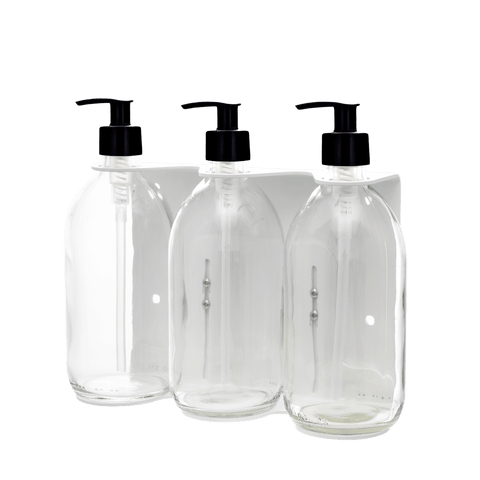 White Triple Wall Mounted Soap Dispenser-Plastic-250ml-Clear-Kuishi