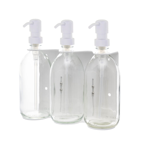 White Triple Wall Mounted Soap Dispenser-White-300ml-Clear-Kuishi