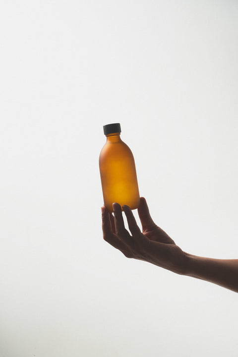 Frosted Amber Bottle and Metal Cap