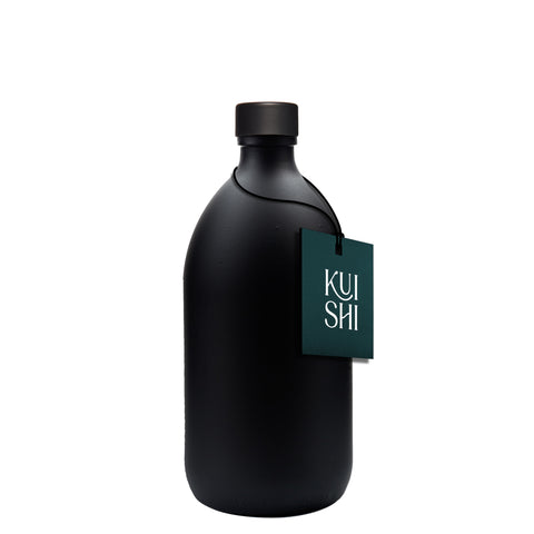 Schwarze Glasflasche mit Deckel