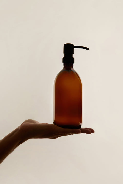 Amber Glass Soap Dispenser Stainless Steel Pump