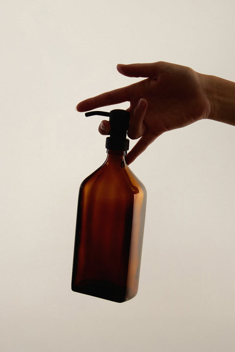 Amber Rectangle Soap Dispenser With Stainless Steel Pump