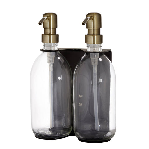 Black Double Wall Mounted Soap Dispensers-Black-250ml-Amber-Kuishi