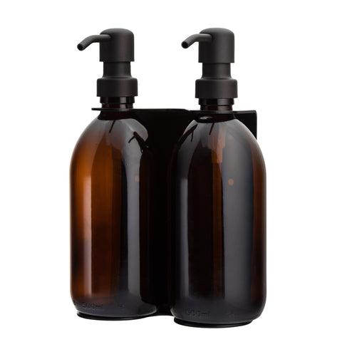 Black Double Wall Mounted Soap Dispensers-Black-250ml-Clear-Kuishi