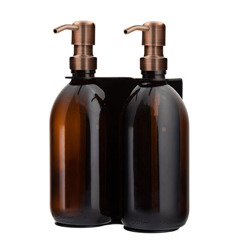 Black Double Wall Mounted Soap Dispensers-Copper-250ml-Amber-Kuishi