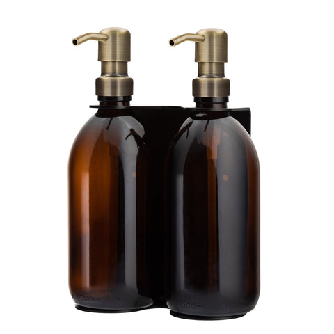 Black Double Wall Mounted Soap Dispensers-Gold-250ml-Amber-Kuishi