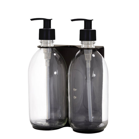 Black Double Wall Mounted Soap Dispensers-Plastic-250ml-Clear-Kuishi