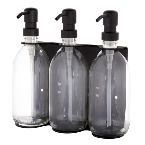 Black Triple Wall Mounted Soap Dispenser-Black-250ml-Clear-Kuishi