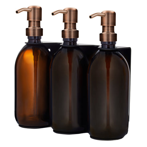 Black Triple Wall Mounted Soap Dispenser-Copper-250ml-Amber-Kuishi