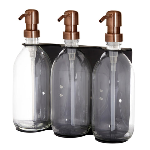 Black Triple Wall Mounted Soap Dispenser-Copper-250ml-Clear-Kuishi