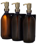 Black Triple Wall Mounted Soap Dispenser-Gold-250ml-Amber-Kuishi