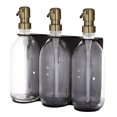 Black Triple Wall Mounted Soap Dispenser-Gold-300ml-Clear-Kuishi