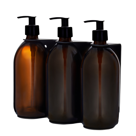 Black Triple Wall Mounted Soap Dispenser-Plastic-250ml-Amber-Kuishi