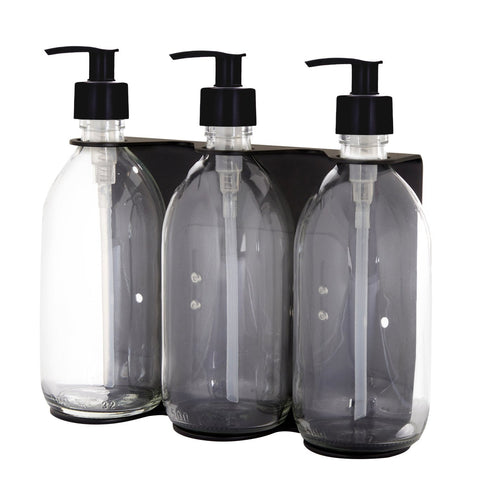 Black Triple Wall Mounted Soap Dispenser-Plastic-250ml-Clear-Kuishi