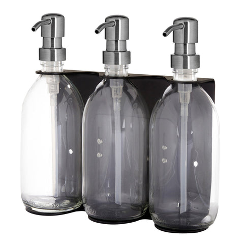 Black Triple Wall Mounted Soap Dispenser-Silver-250ml-Clear-Kuishi