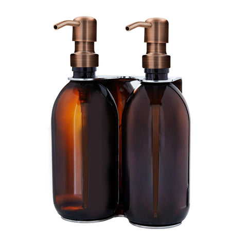 Chrome Double Wall Mounted Soap Dispenser-Copper-250ml-Amber-Kuishi