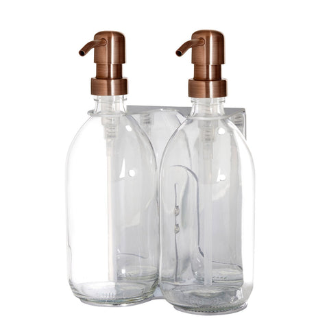 Chrome Double Wall Mounted Soap Dispenser-Copper-250ml-Clear-Kuishi