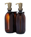 Chrome Double Wall Mounted Soap Dispenser-Gold-250ml-Amber-Kuishi