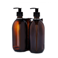 Chrome Double Wall Mounted Soap Dispenser-Plastic-250ml-Amber-Kuishi