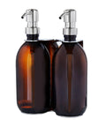 Chrome Double Wall Mounted Soap Dispenser-Silver-250ml-Amber-Kuishi