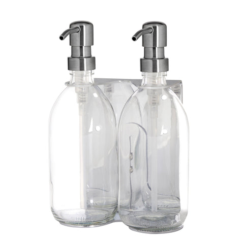 Chrome Double Wall Mounted Soap Dispenser-Silver-250ml-Clear-Kuishi