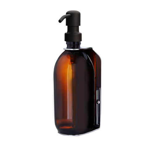 Chrome Single Wall Mounted Soap Dispenser-Black-250ml-Amber-Kuishi