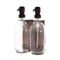 Double Copper Wall mounted holder with clear Bottles and black pumps